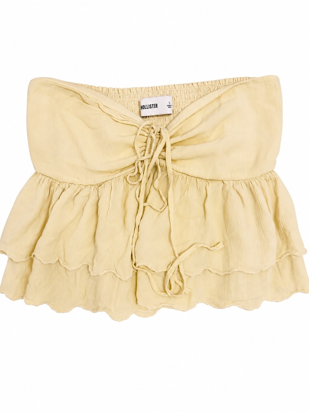 Summer- Hollister Pale Yellow Strapless Ruffle Tie Front Crop Top - Picture 4 of 6